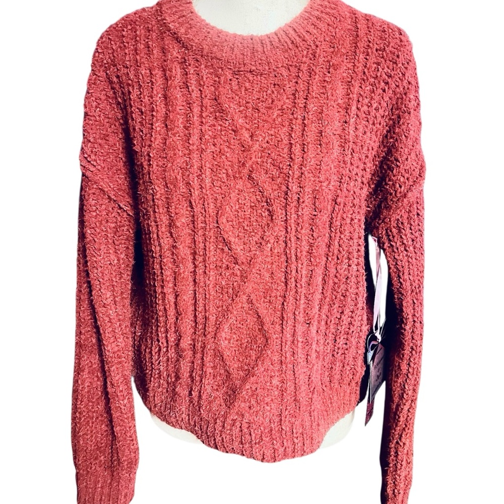 Madden Girl Textured Knit Sweater Rust Red Crewneck Medium; NWT!